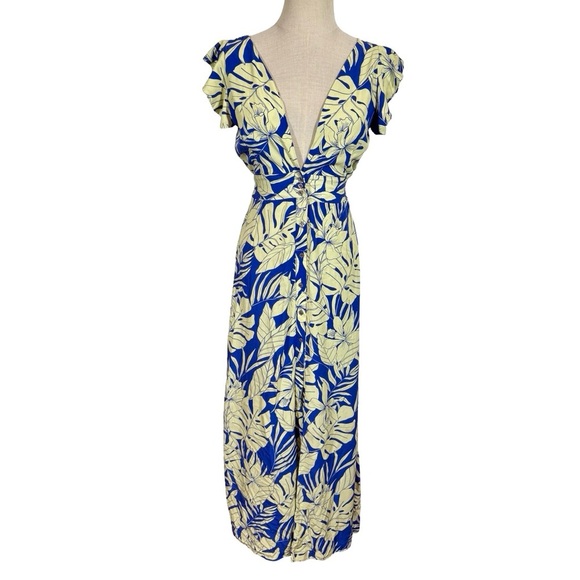Maaji Wildest Dreams Tropical Plunge Open Back Button Front Maxi Dress Cover Up - Picture 5 of 16